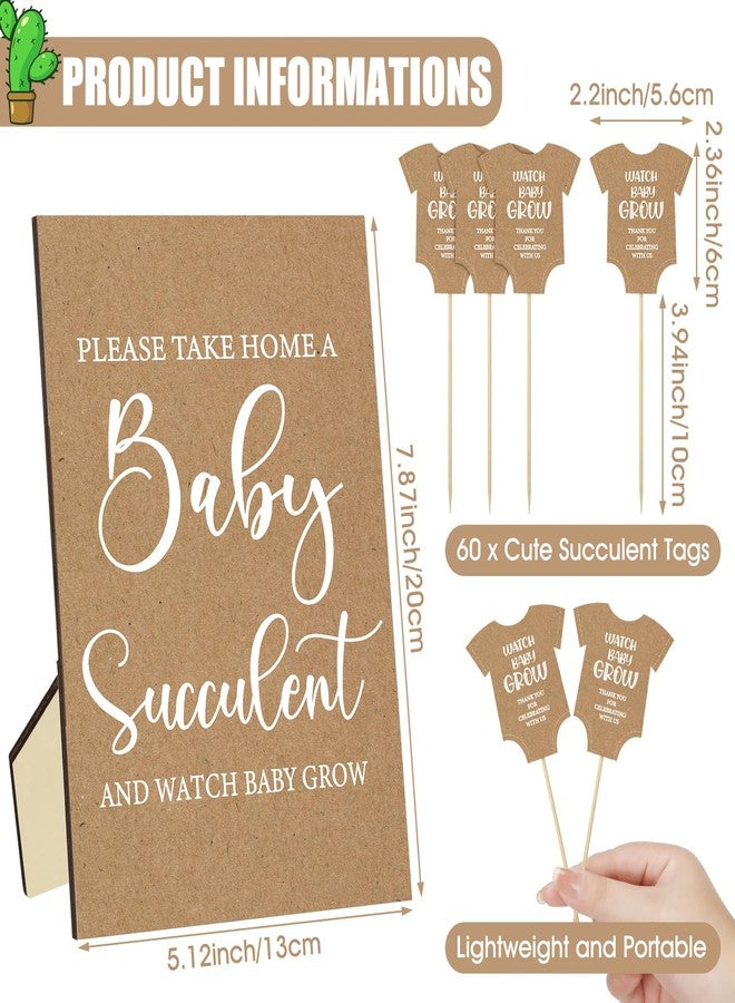 Anglechic 121 Pcs Baby Shower Favors for Guests 2.2" Succulents Wrap Bags Include 1 Sign 60 Tags 60 Wraps Baby Shower Succulents Favors for Guest Gift Not Include Plants(Rustic) - Image 3